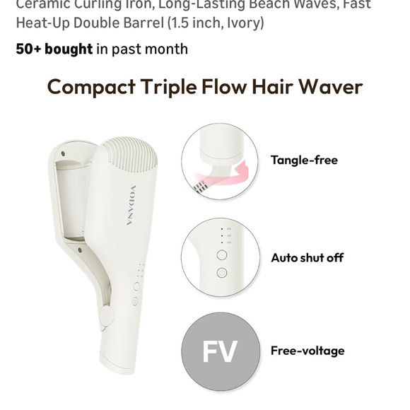 VODANA Compact Triple Flow Hair Waver - Portable Ceramic Curling Iron 003 - Picture 7 of 7